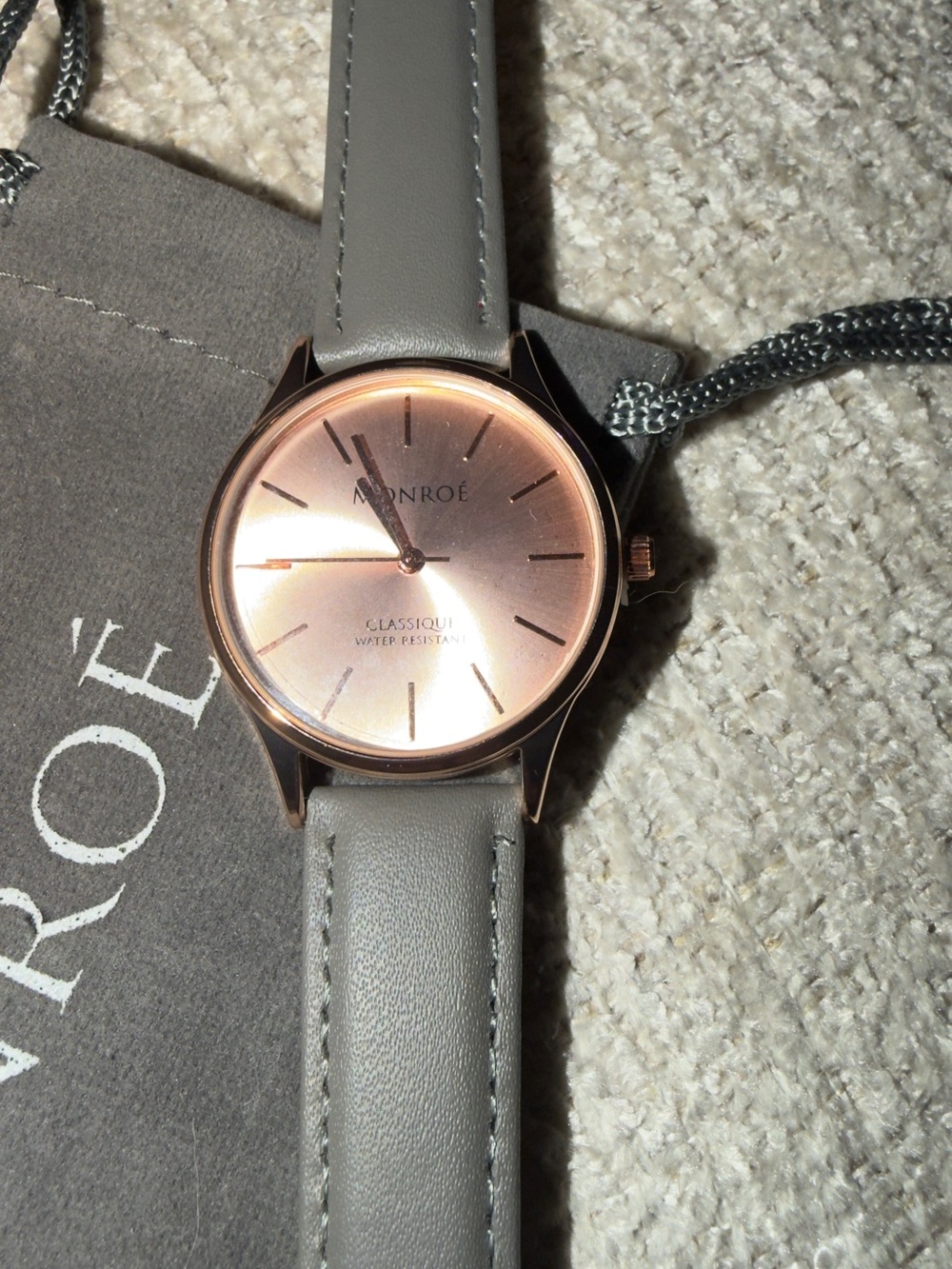 Monroe by Maestro Grey Strap Watch with Rose Gold Dial
